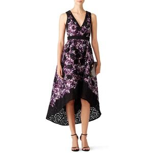 Monique Lhuillier NWT Dark Floral Alex Dress Asymetrical Women's Size 8